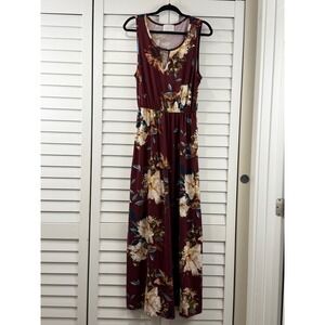 French Grey Maxi Dress Women L Dark Purple Floral Brushed Knit Stitch Fix NEW